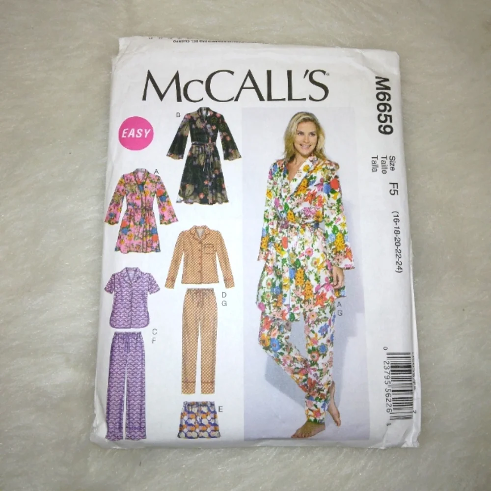 MCCALL'S M6659 Sz 16-24 EASY Misses robe belt tops shorts pants Lounge wear